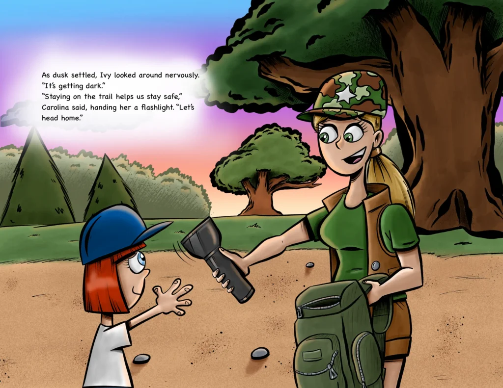 Carolina teaches Ivy who is new to the outdoors. 